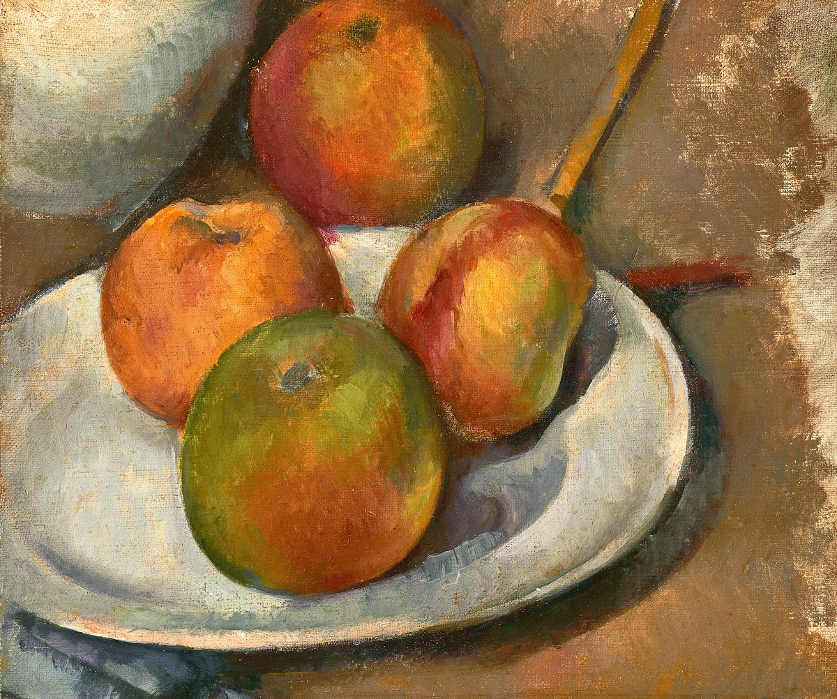 Quatre pommes et un couteau circa 1885