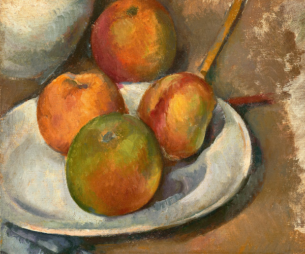 Quatre pommes et un couteau circa 1885