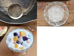 Nấu nồi nước, cho bột báng vào luộc chín rồi vớt ra, để ráo nước (bạn có thể xả bột báng sơ qua nước). Chuẩn bị hỗn hợp nước cốt dừa: cho nước cốt dừa vào nồi cùng đường (lượng đường tùy vào khẩu vị gia đình bạn). Nấu nước cốt dừa đến khi sôi lăn tăn, đường tan hết thì tắt bếp.