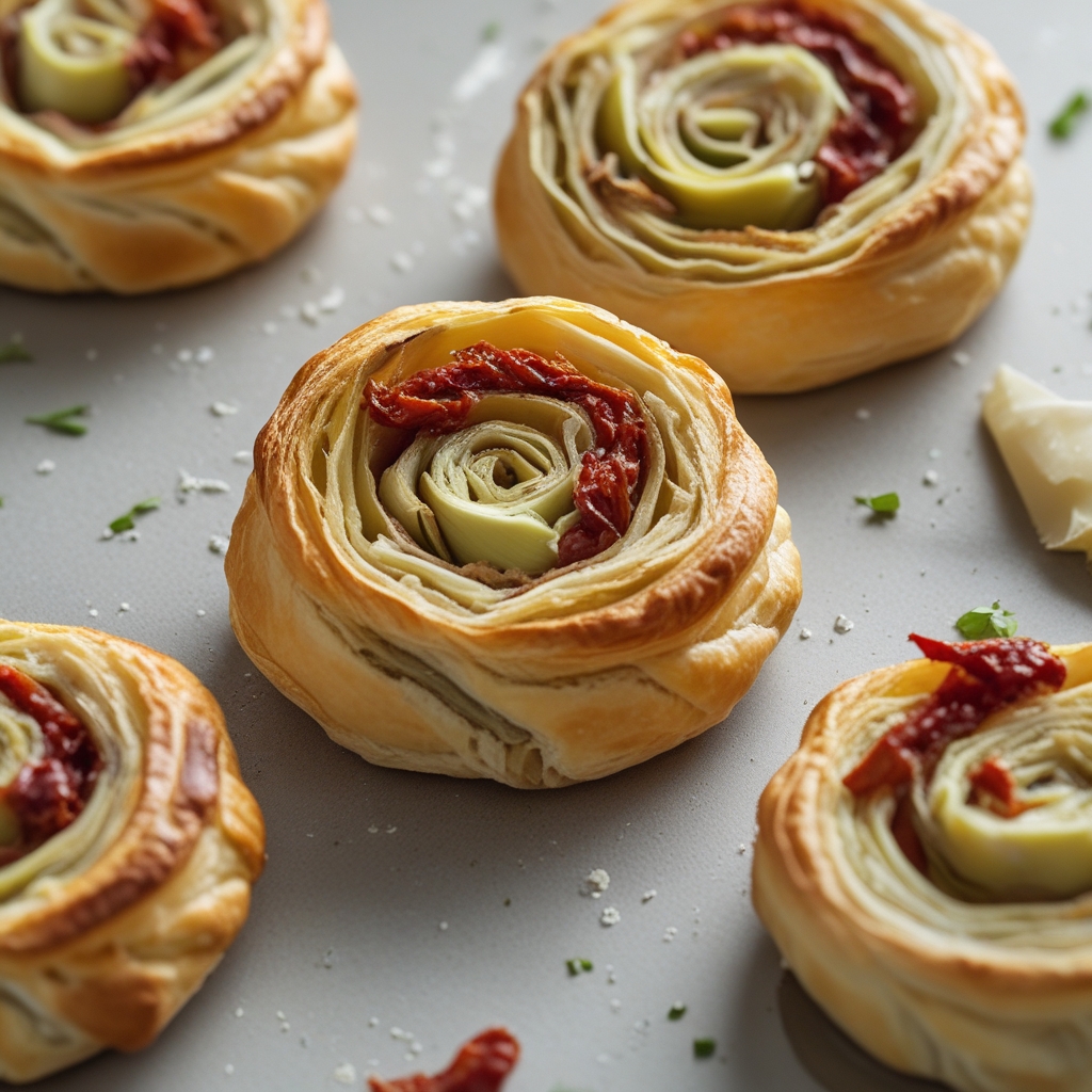 Crispy Sun-Dried Tomato & Artichoke Puff Pinwheels
