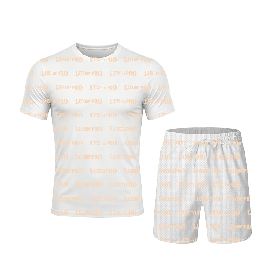 MEG Soccer Crew Neck Short-Sleeve T-Shirt + Plain Beach Shorts - Bird's Eye Fabric