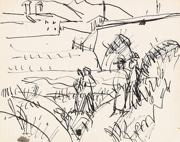 Spaziergänger bei einer Brücke 1922