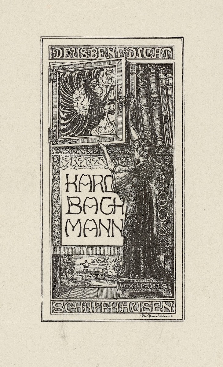 Bookplate Karl Bachmann Deus Benedicat Schaffhausen 1905