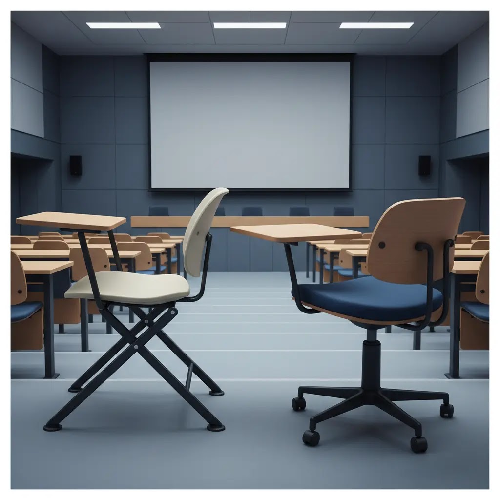 Perbedaan kursi kuliah besi lipat dan model tetap