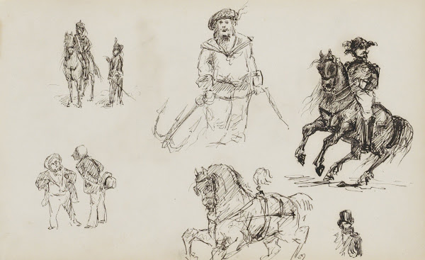 Figuurstudies onder andere van een ruiter en matroos 1880