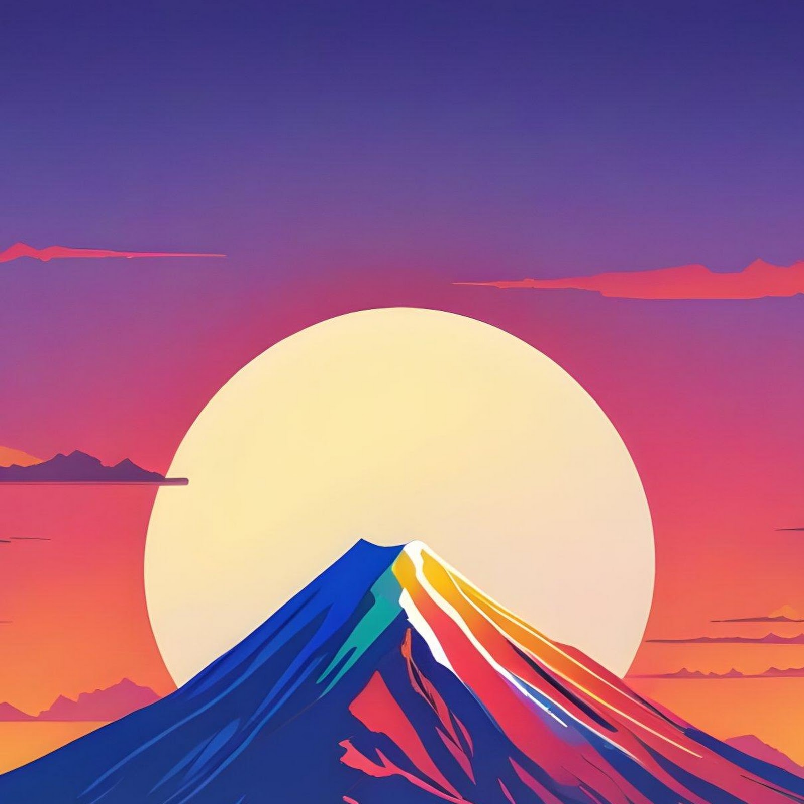 Download Mountain Art, Sunset Landscape, Digital Illustration, Minimalist Scenery Full HD iPhone