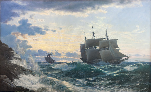 Skibe som morgenen efter en storm klarer landet for sig 1878