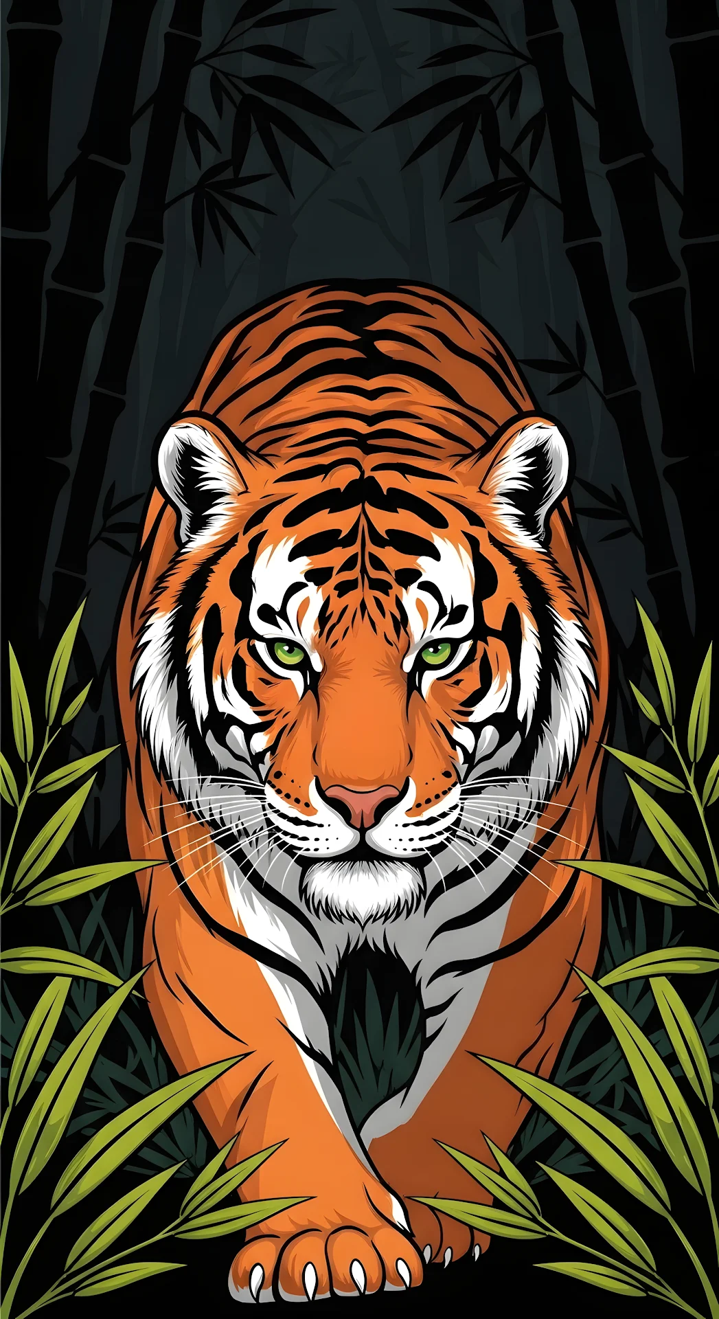 Tiger Prowling Through Dark Bamboo Forest - Free 4K mobile Wallpaper