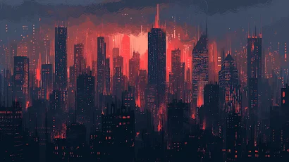 Ai Art, Illustration, Cityscape, Glitch Art, Skyscraper 5K Wallpaper Background