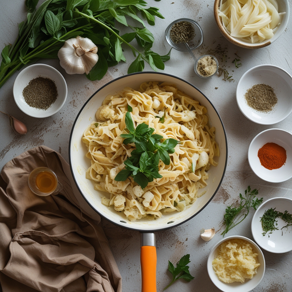 Ingredients for One Pot Creamy Garlic Pasta - Easy, Quick & Comforting Weeknight Dinner
