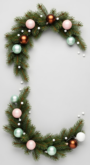 Festive Pine Wreath Pastel Baubles Minimalist Decor - Free mobile Wallpaper