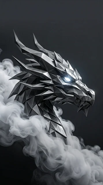 Low Poly Metallic Dragon Head Wallpaper