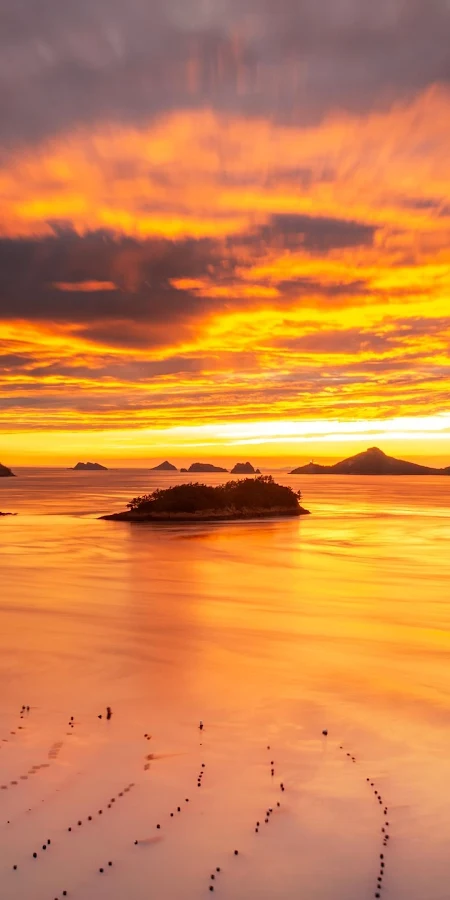 Sunset, Islands, Seascape, Reflection 4K Phone Wallpaper