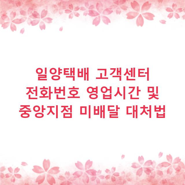 일양택배 고객센터 전화번호 영업시간 및 중앙지점 미배달 대처법