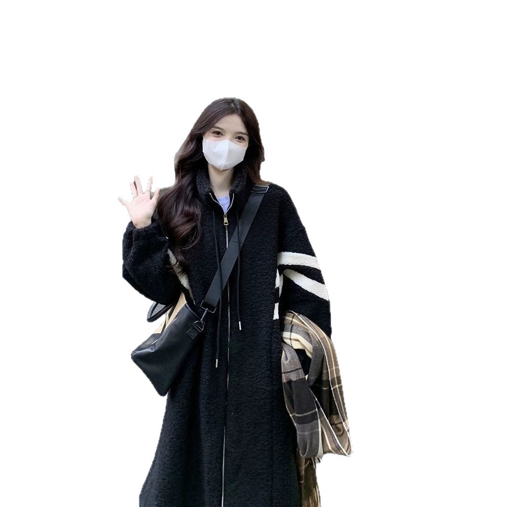 Women's coat, mid-length, faux shearling details