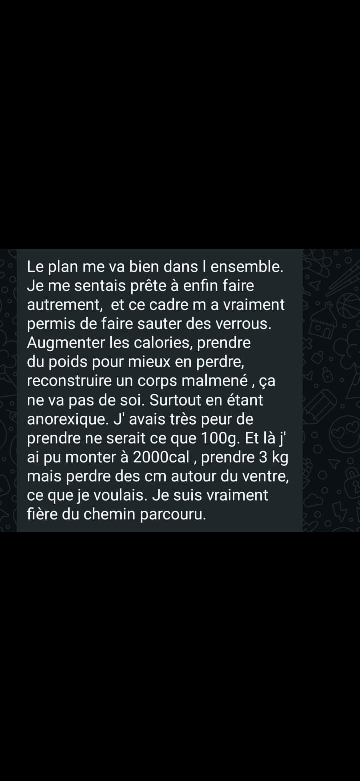 Message d'une cliente VEGAFIT