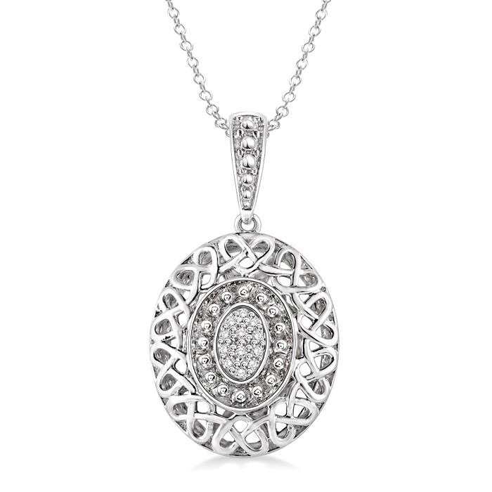 Silver Oval Shape Diamond Pendant