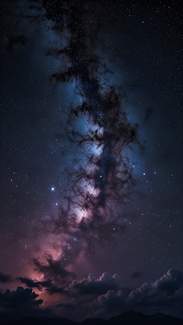 Cosmic Nebula Over Mountains Storm Clouds Astrophotography - Free mobile Wallpaper
