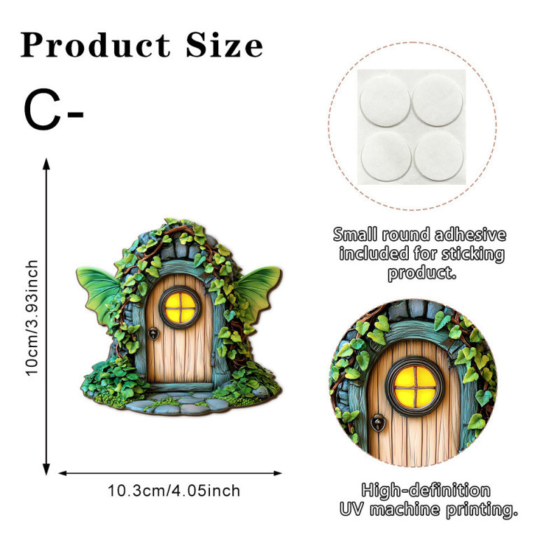 Decorative 2D fairy door made of pine wood for garden and home