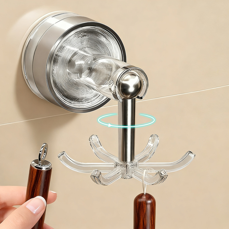 Suction cup wall hook with six hooks, rotatable