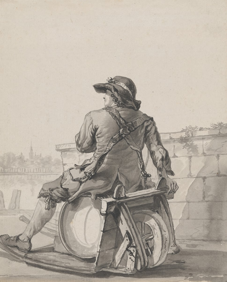Man Sitting on a Cask on a Wheelbarrow c 1787