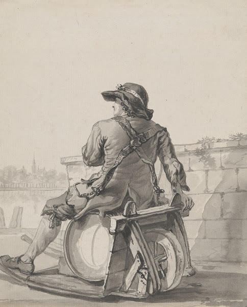 Man Sitting on a Cask on a Wheelbarrow c 1787