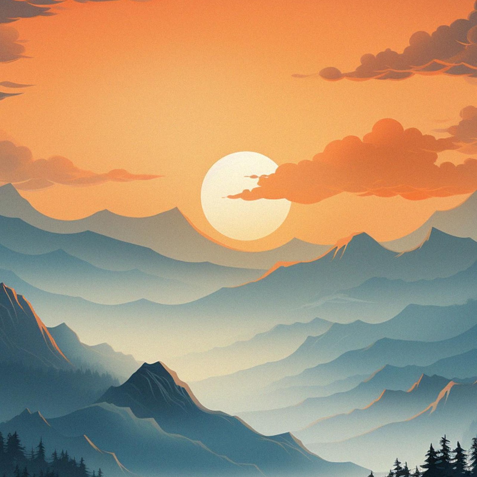 Download Sunset Over Mountain River Valley Full HD iPhone