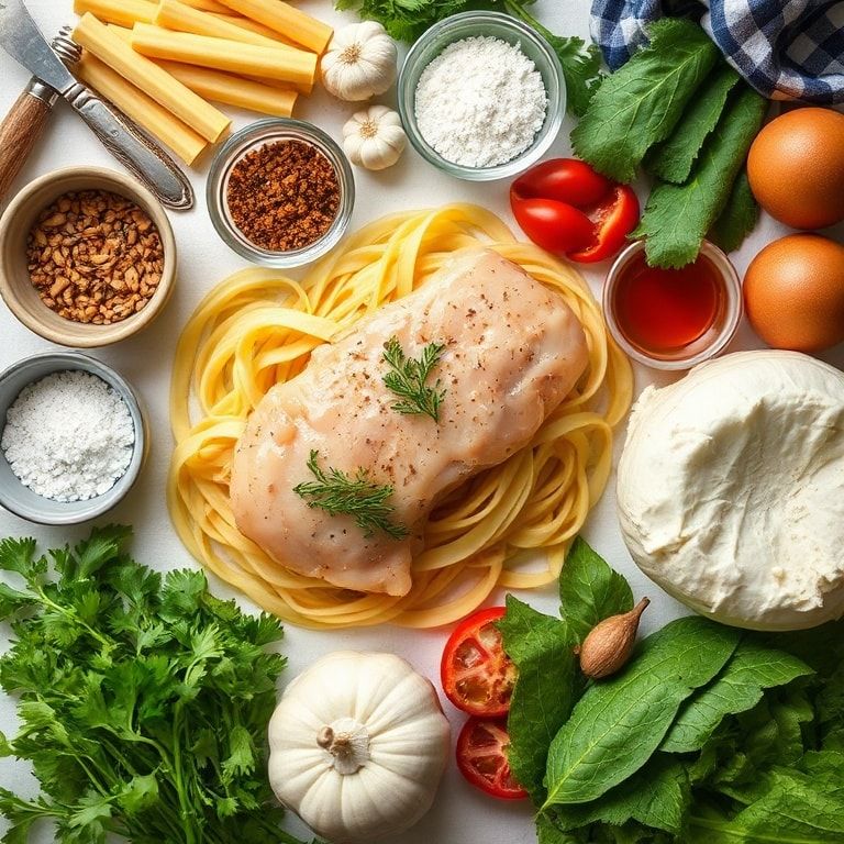 Ingredients for Creamy Garlic Parmesan Chicken Pasta Recipe: Easy Homemade Comfort Dinner