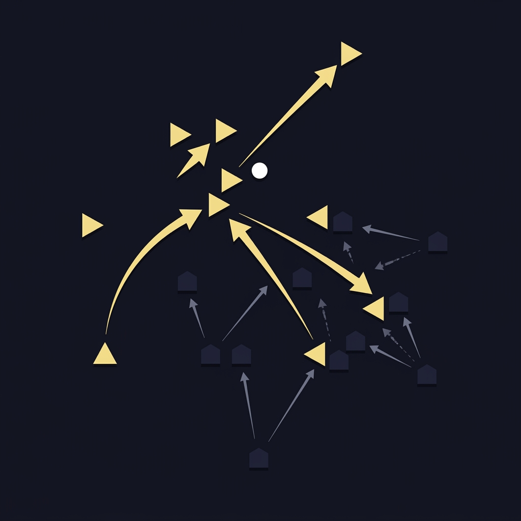fulham prediction vector diagram showing a quick Fulham counterattack transitioning into Brighton pressing on a dark Funded Plays inspired background