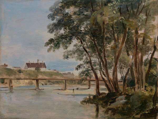 Blick von der Praterinsel über die Isar zum Siechenhaus auf dem Gasteig 1822