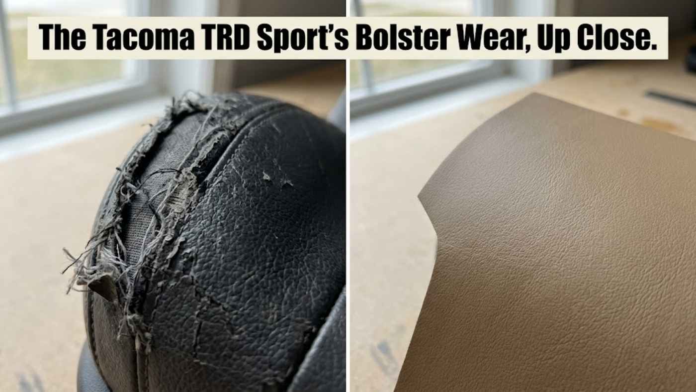 Bolster wear on the SofTex driver seat of a 2027 Toyota Tacoma TRD Sport