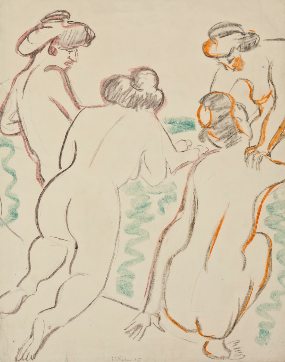 Gruppe nackter Frauen in Unterhaltung 1905