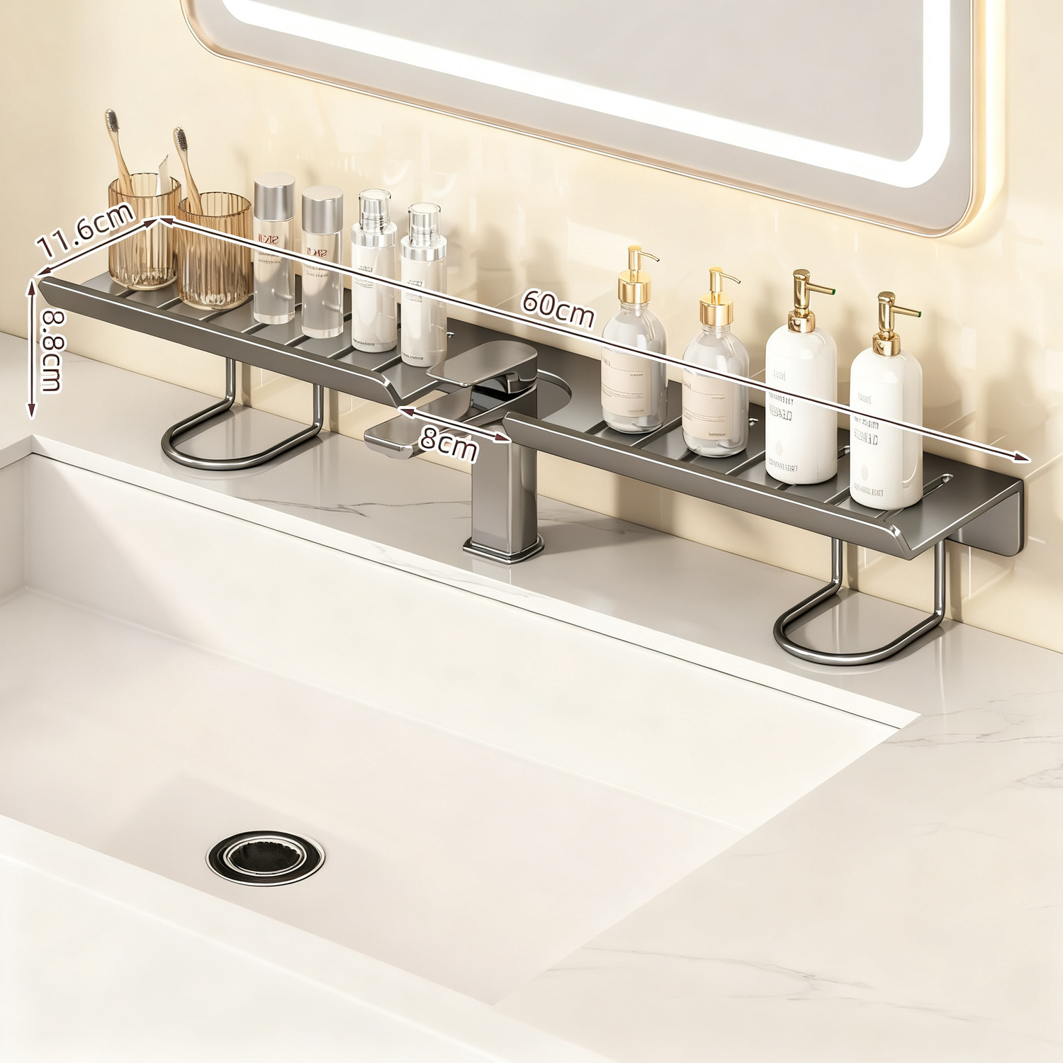 Wall shelf for sink, steel, no drilling