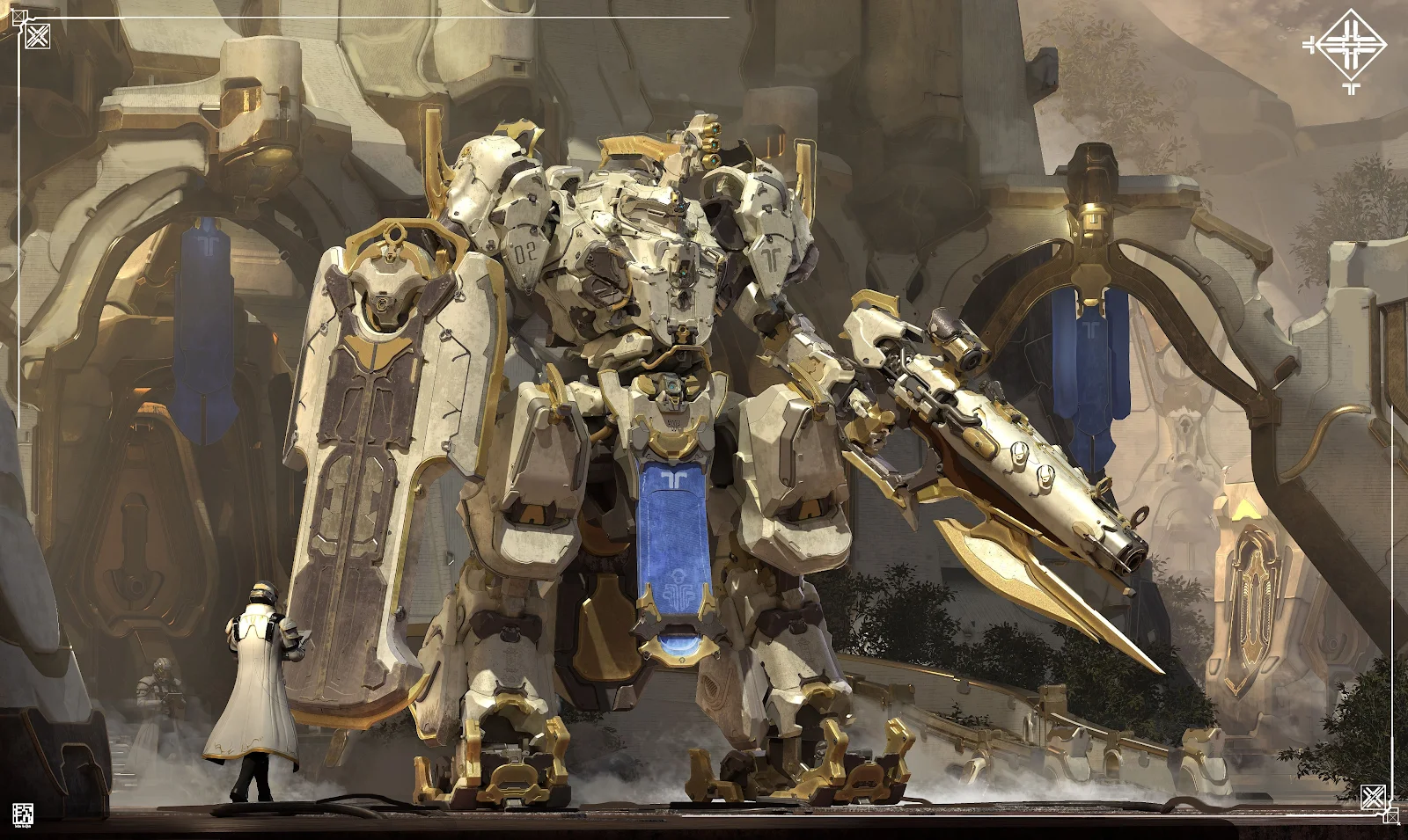 Massive Golden War Mech Guardian - Sci-Fi Concept Art 4K Wallpaper (4096x2444)