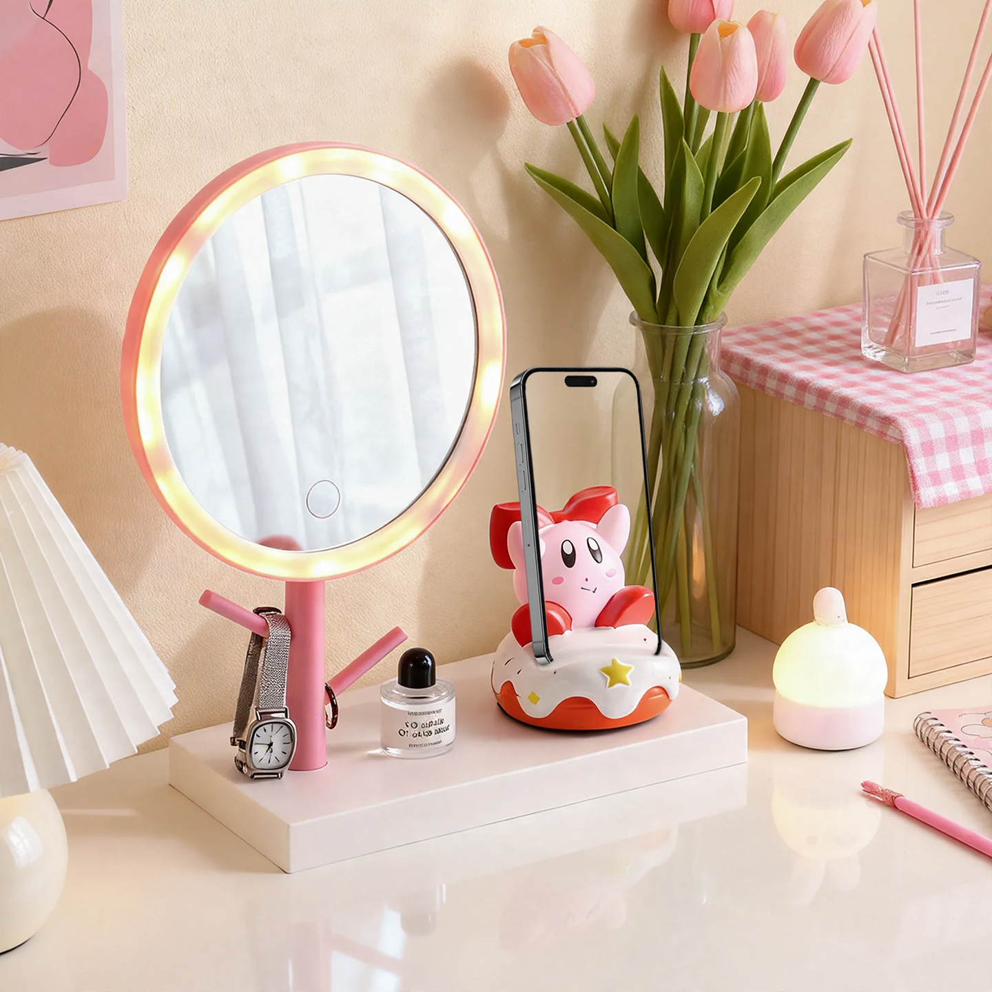LED Makeup Mirror with Smartphone Stand