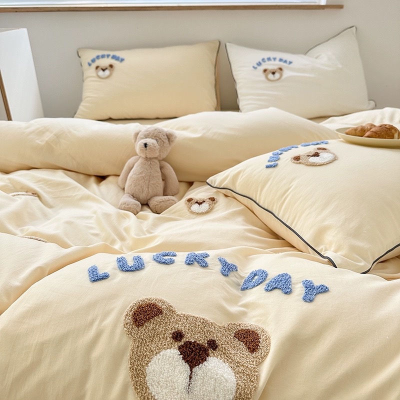 Bed linen set made from washed cotton, cartoon design