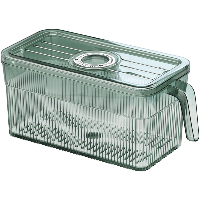 Refrigerator food storage box with drainage and timer function