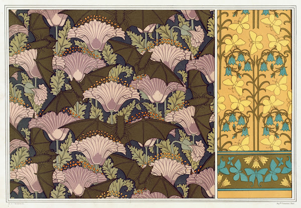 Chauves souris et pavots tenture Papillons et campanules papier peint 1897