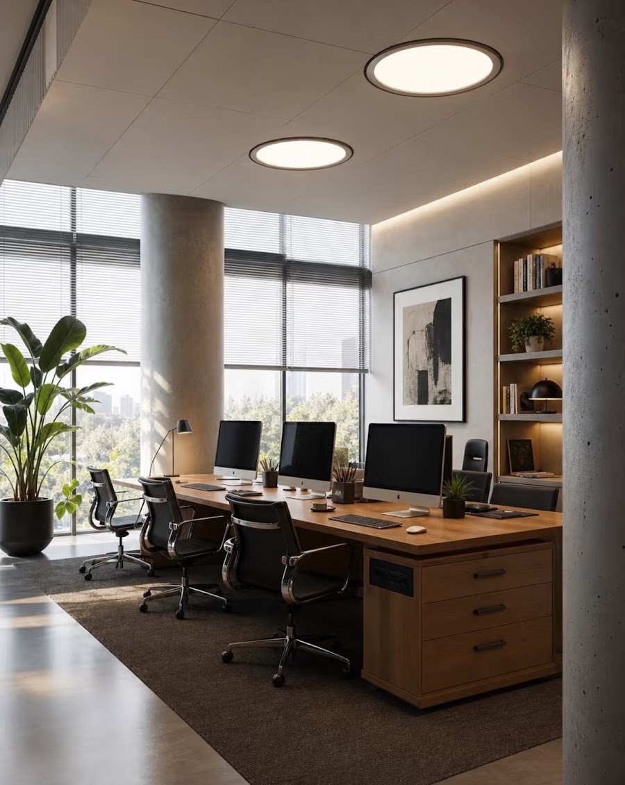 Office furniture showroom desks and chairs at Canton Fair