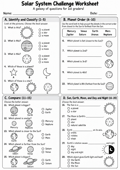 Solar System Challenge Worksheet