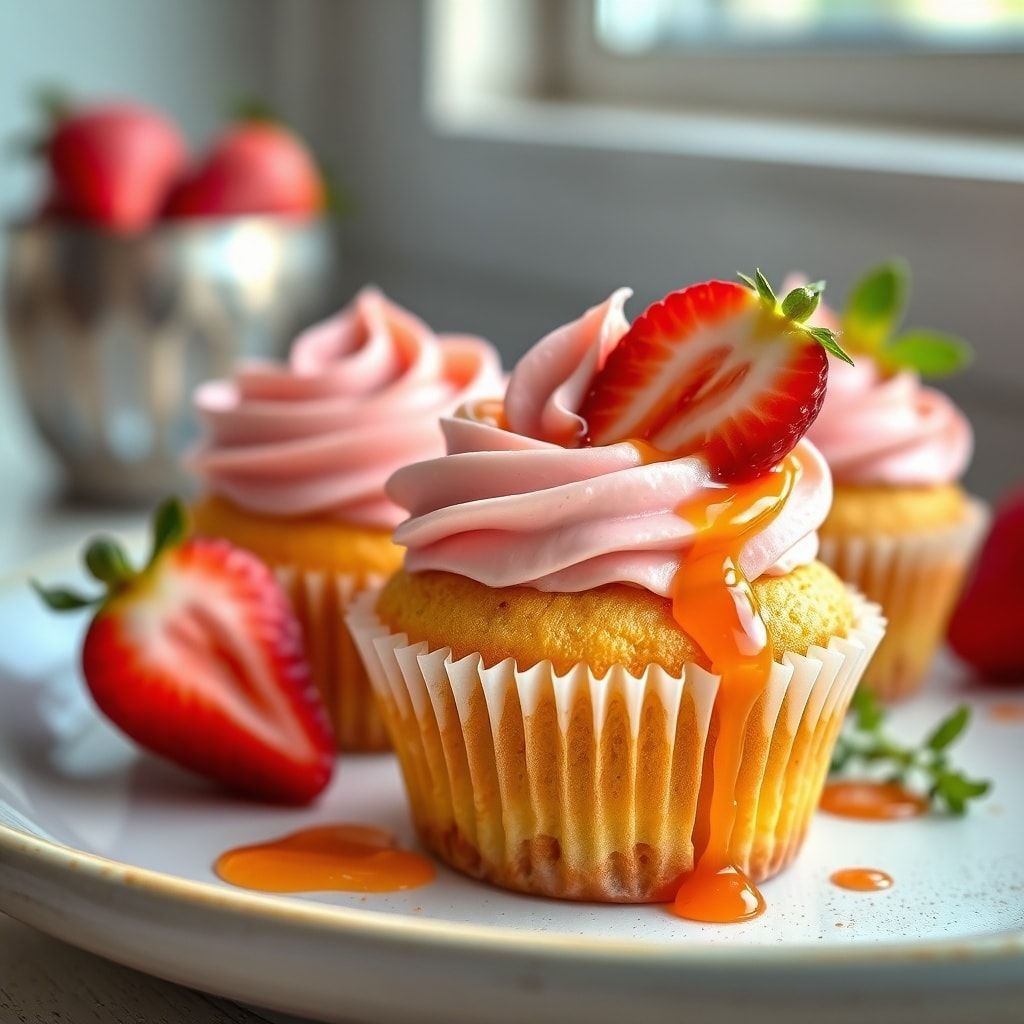 Easy Mango Strawberry Cupcakes with Fresh Fruit Frosting (Homemade in 40 Min) finished