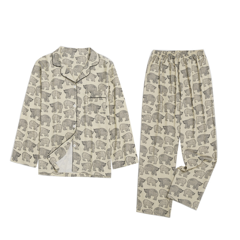 Bären-Print Flanell-Hausanzug für Paare, Baumwolle