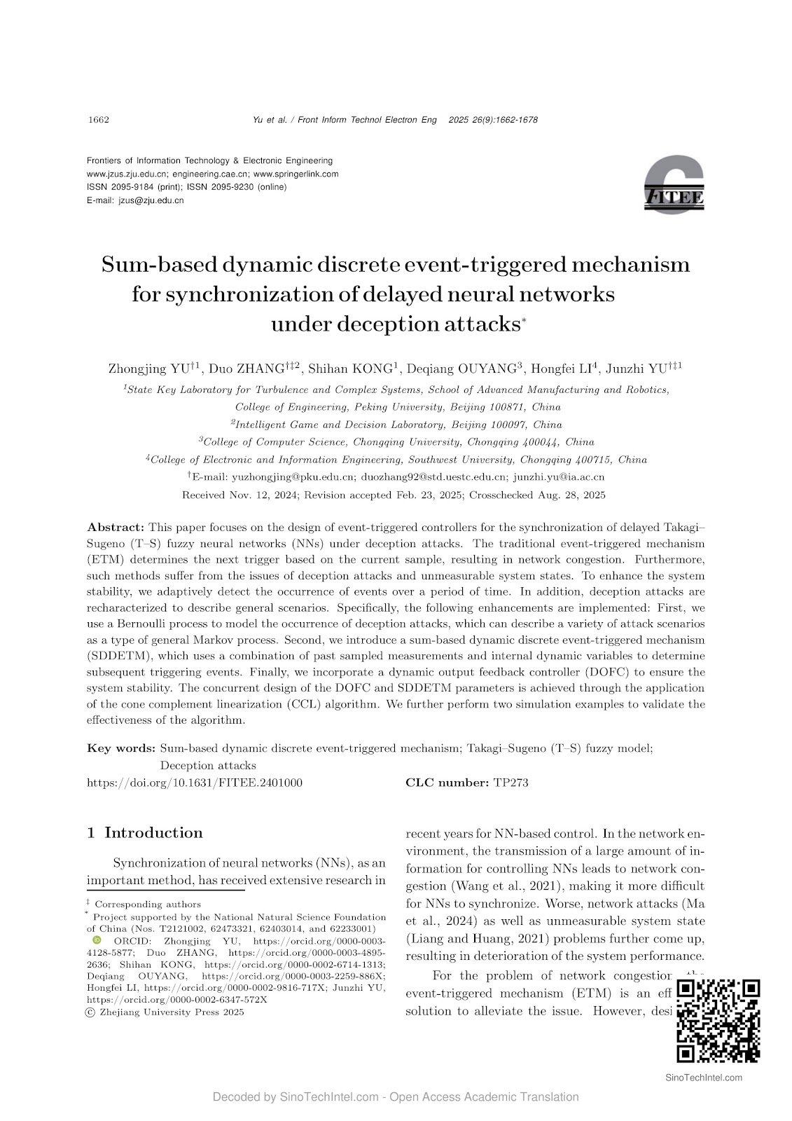 Sum-based dynamic discrete event-triggered mechanism for synchronization of delayed neural networks under deception attacks