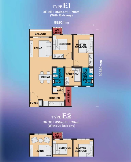 Brixton, Causewayz Square Type E floor plan — 756 sq ft, 2 bedrooms