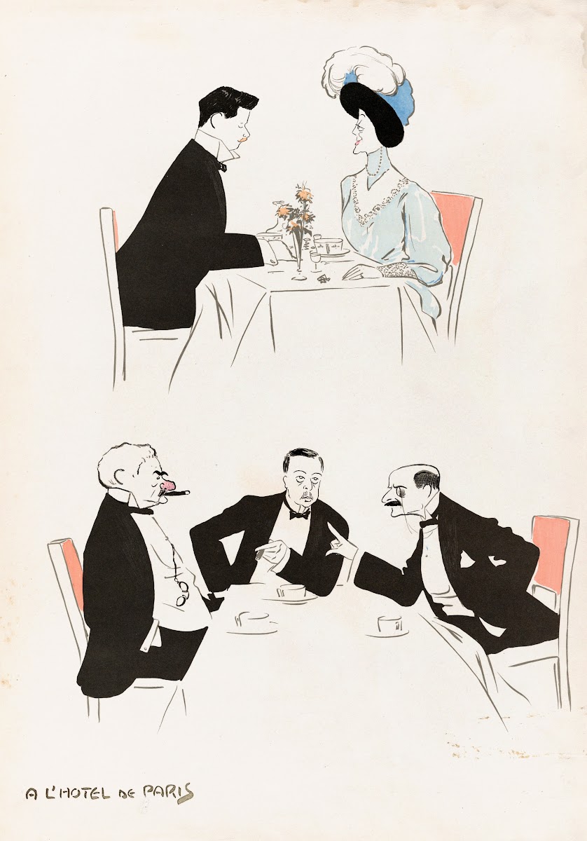 A LHotel de Paris two tables one with J P Morgan circa 1910
