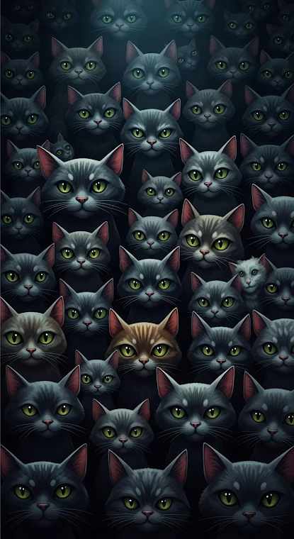 Dense Staring Cat Crowd