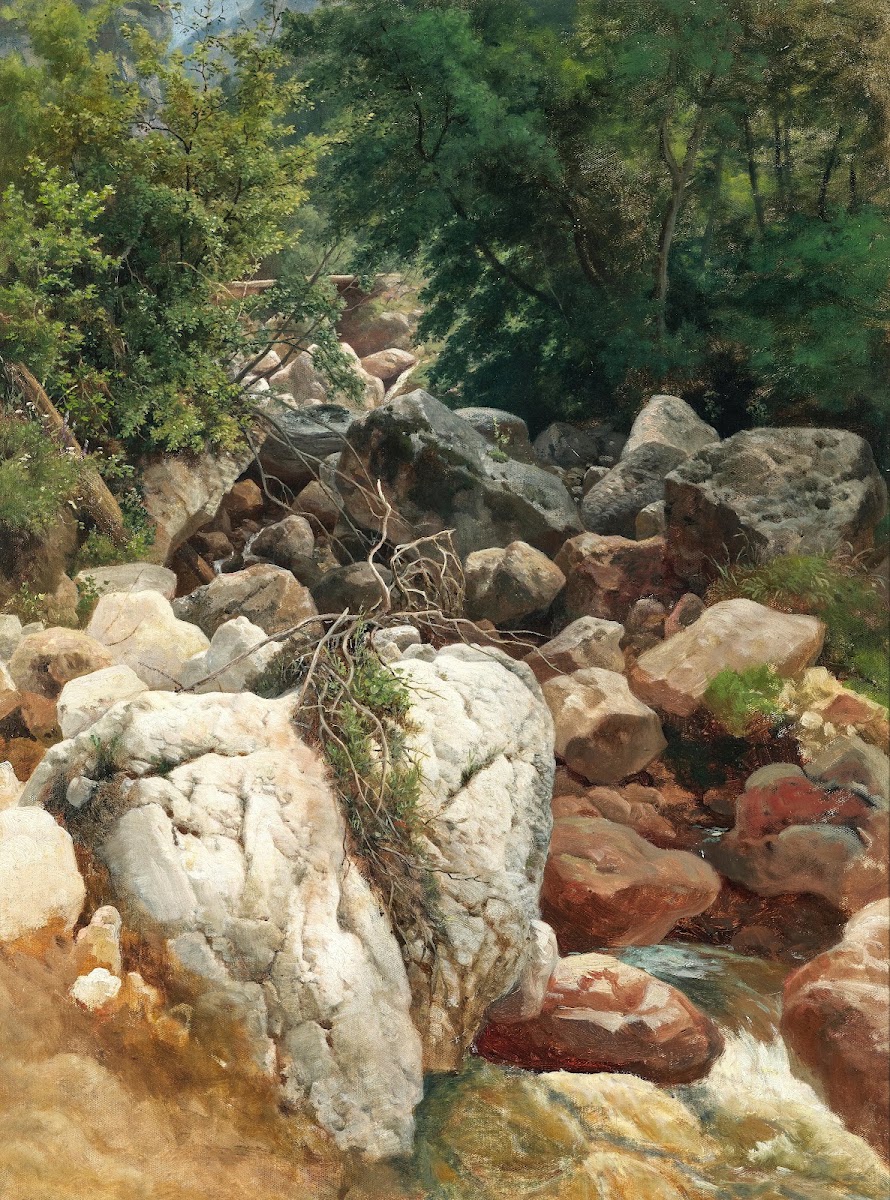A Mountain Stream with a White Rock c 1885