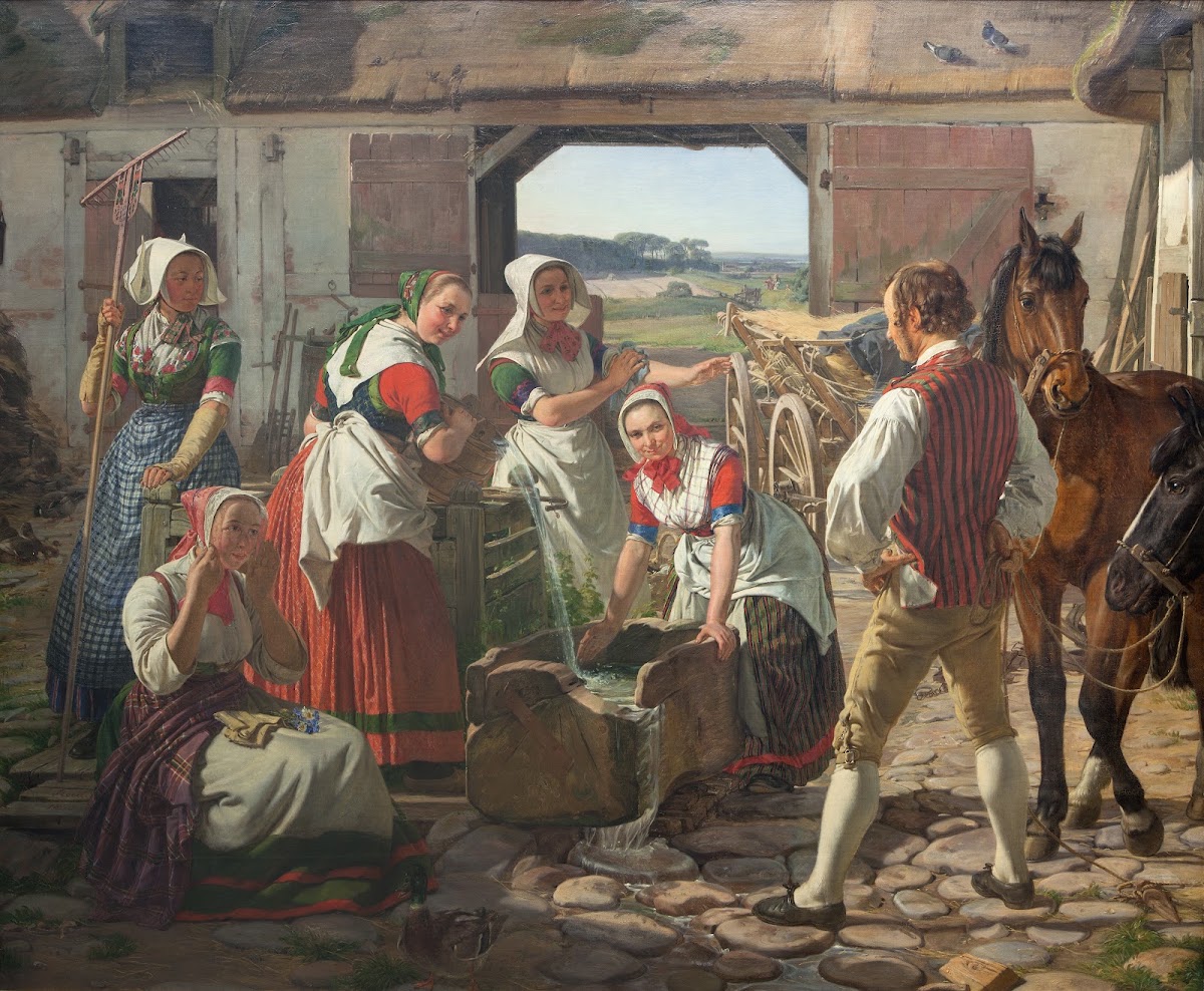 Sjællandske høstpiger ved en brønd 1850