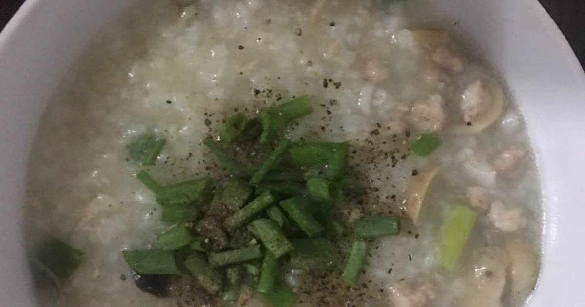 Cháo nấm rơm, thịt bằm
