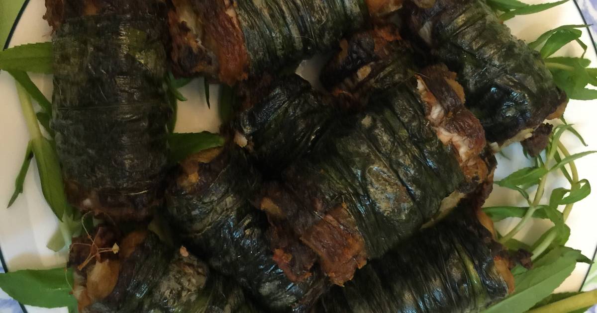Lươn cuốn lá xương sông, bó lạt chiên